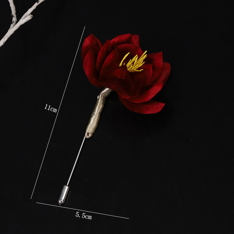 Nimara Ritual Cultural Heritage Handcrafted Silk Art Red Camellia Blessing Sincerity Brooch