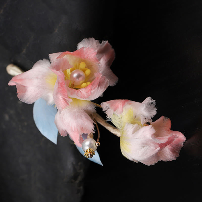 Nimara Ritual Handcrafted Silk Art Pink Iris Flower Protection Brooch