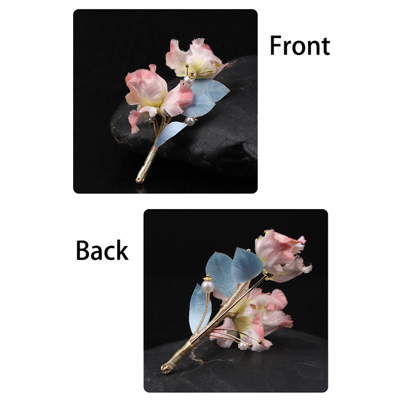 Nimara Ritual Handcrafted Silk Art Pink Iris Flower Protection Brooch