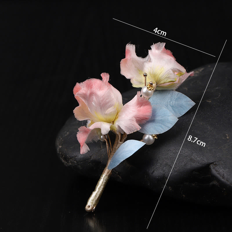 Nimara Ritual Handcrafted Silk Art Pink Iris Flower Protection Brooch