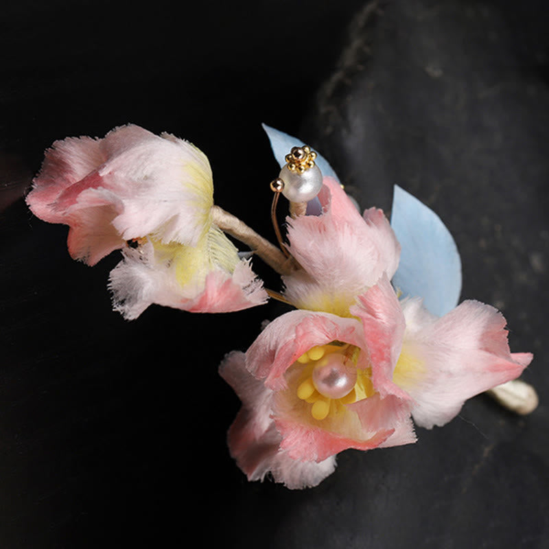 Nimara Ritual Handcrafted Silk Art Pink Iris Flower Protection Brooch