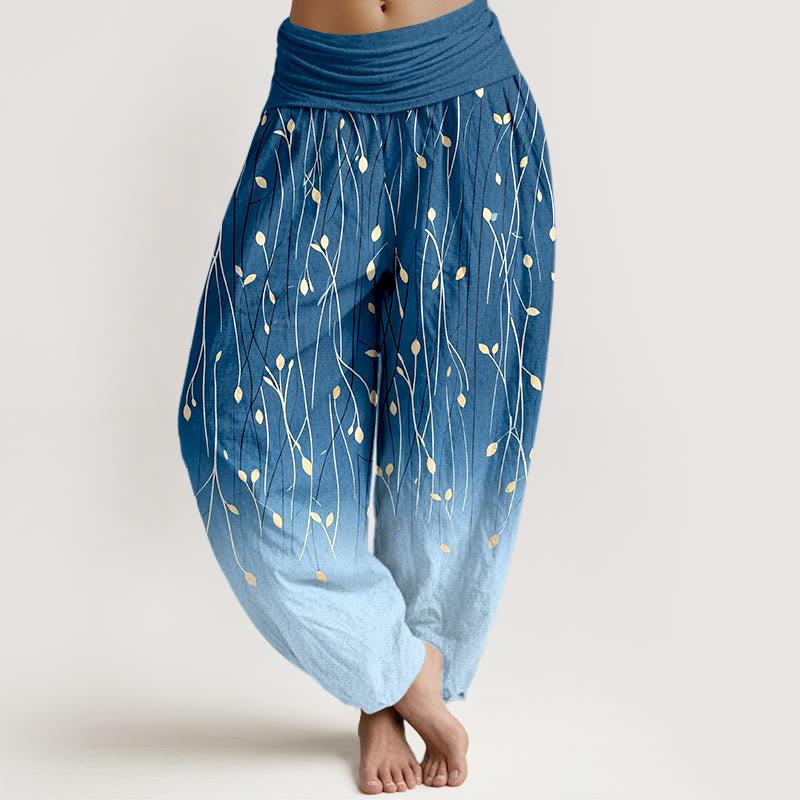 Nimara Ritual Branches Leaves Pattern Gradient Women's Elastic Waist Pure Cotton Harem Pants