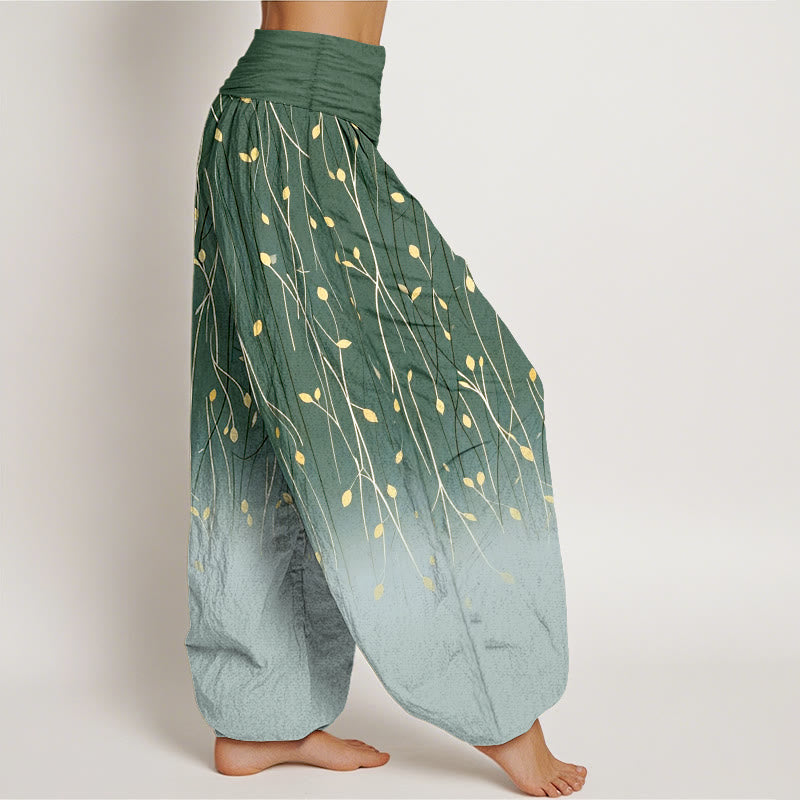 Nimara Ritual Branches Leaves Pattern Gradient Women's Elastic Waist Pure Cotton Harem Pants