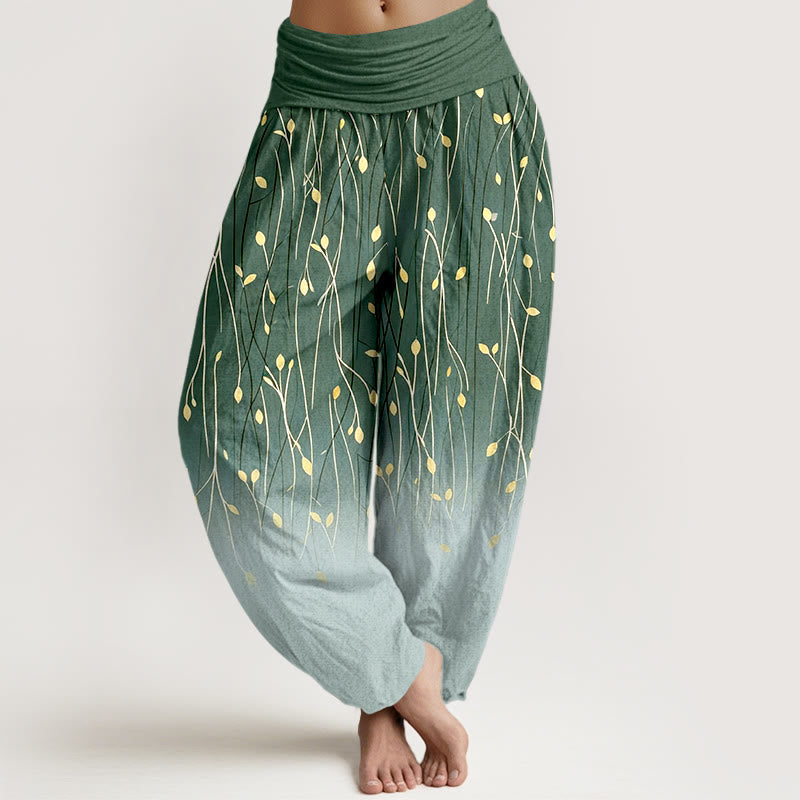 Nimara Ritual Branches Leaves Pattern Gradient Women's Elastic Waist Pure Cotton Harem Pants