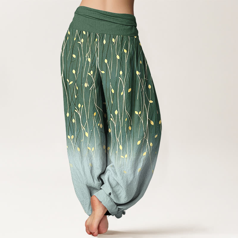Nimara Ritual Branches Leaves Pattern Gradient Women's Elastic Waist Pure Cotton Harem Pants
