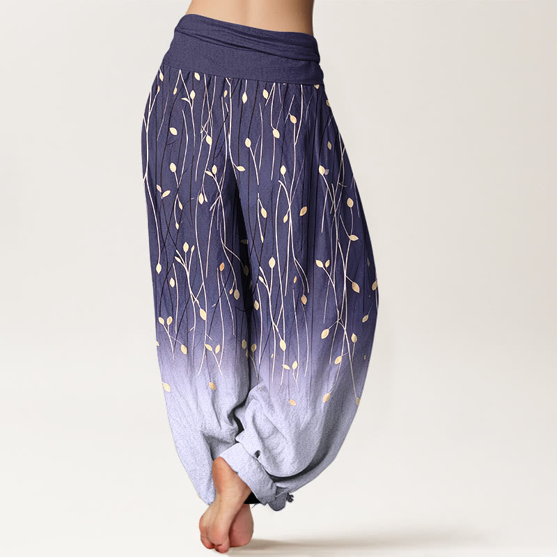 Nimara Ritual Branches Leaves Pattern Gradient Women's Elastic Waist Pure Cotton Harem Pants