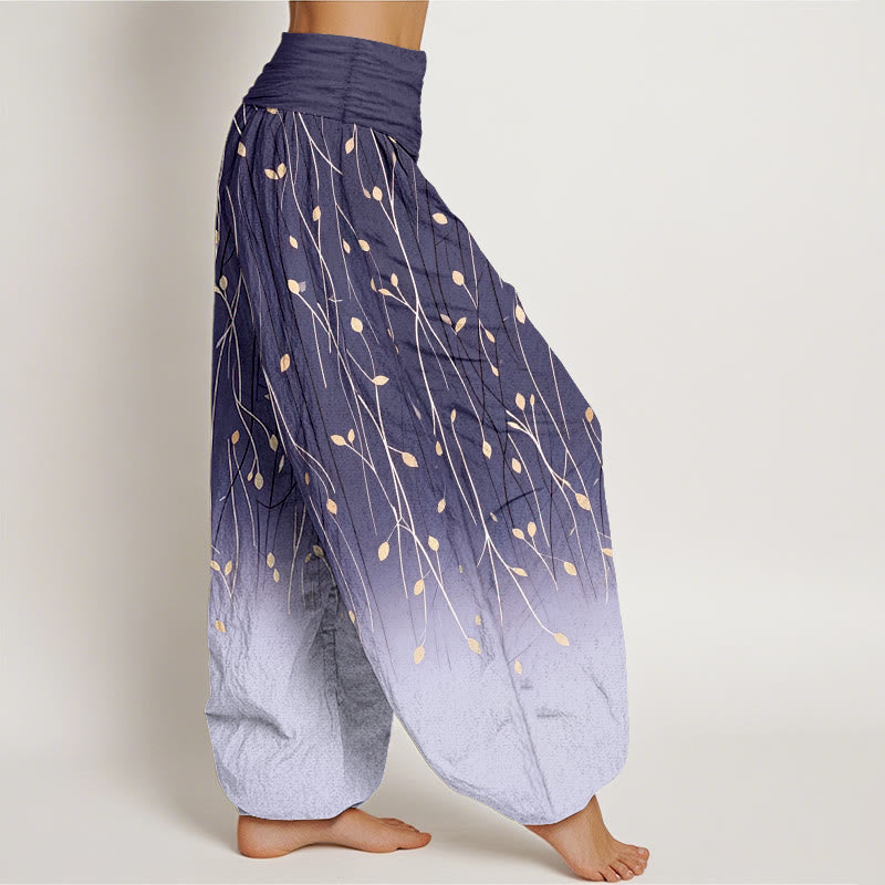 Nimara Ritual Branches Leaves Pattern Gradient Women's Elastic Waist Pure Cotton Harem Pants