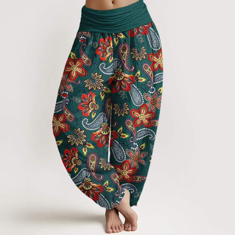 Nimara Ritual Women's Elastic Waist Paisley Floral Pattern Pure Cotton Harem Pants