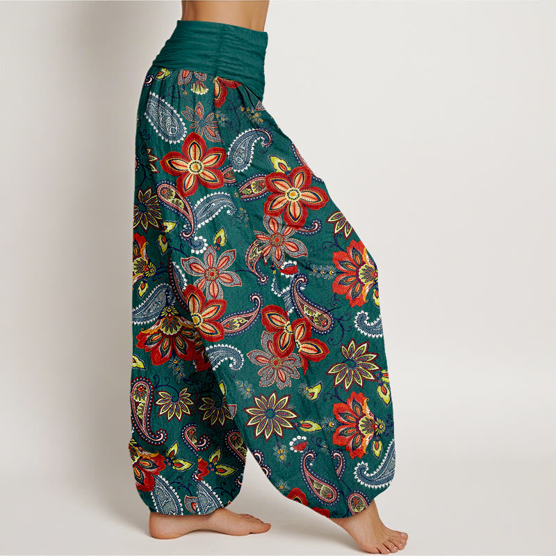 Nimara Ritual Women's Elastic Waist Paisley Floral Pattern Pure Cotton Harem Pants