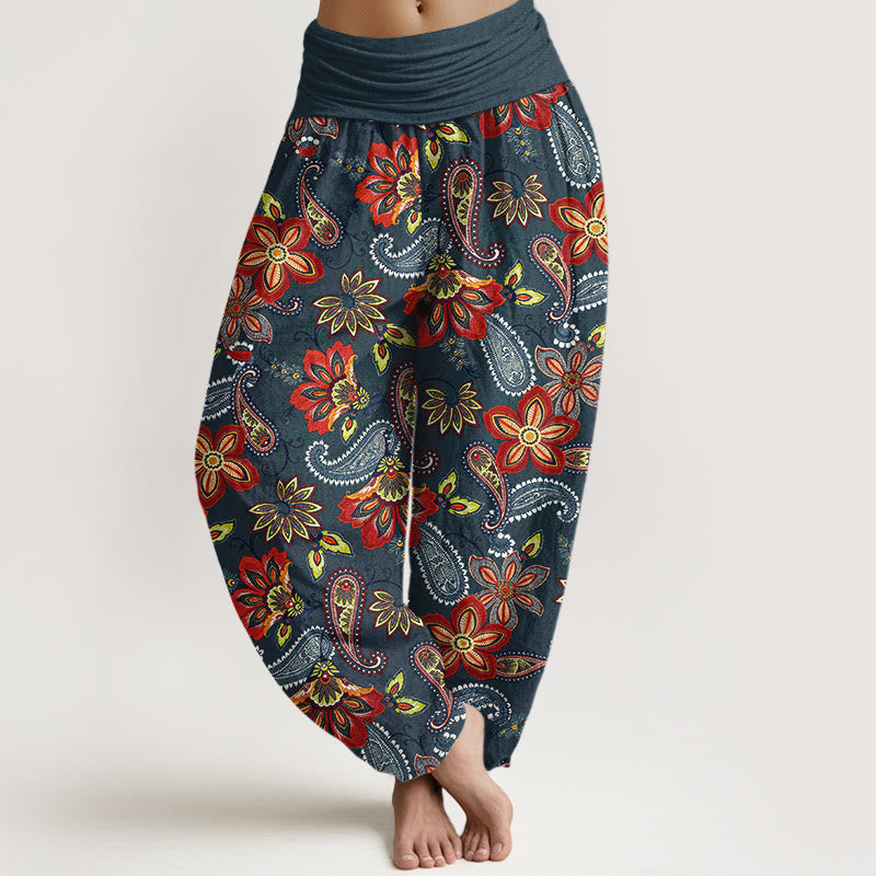 Nimara Ritual Women's Elastic Waist Paisley Floral Pattern Pure Cotton Harem Pants