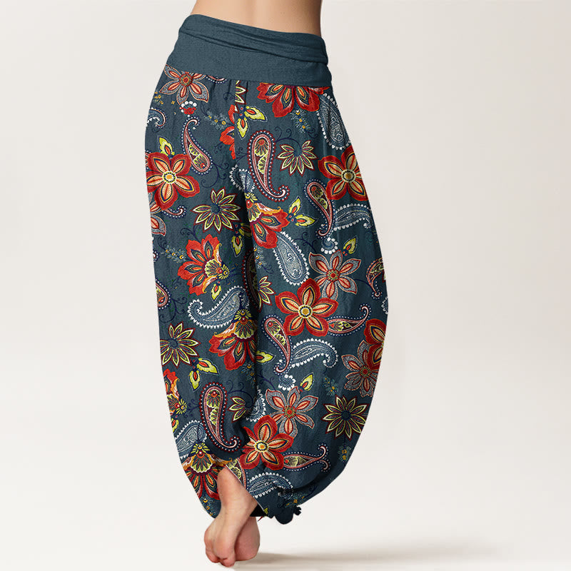 Nimara Ritual Women's Elastic Waist Paisley Floral Pattern Pure Cotton Harem Pants