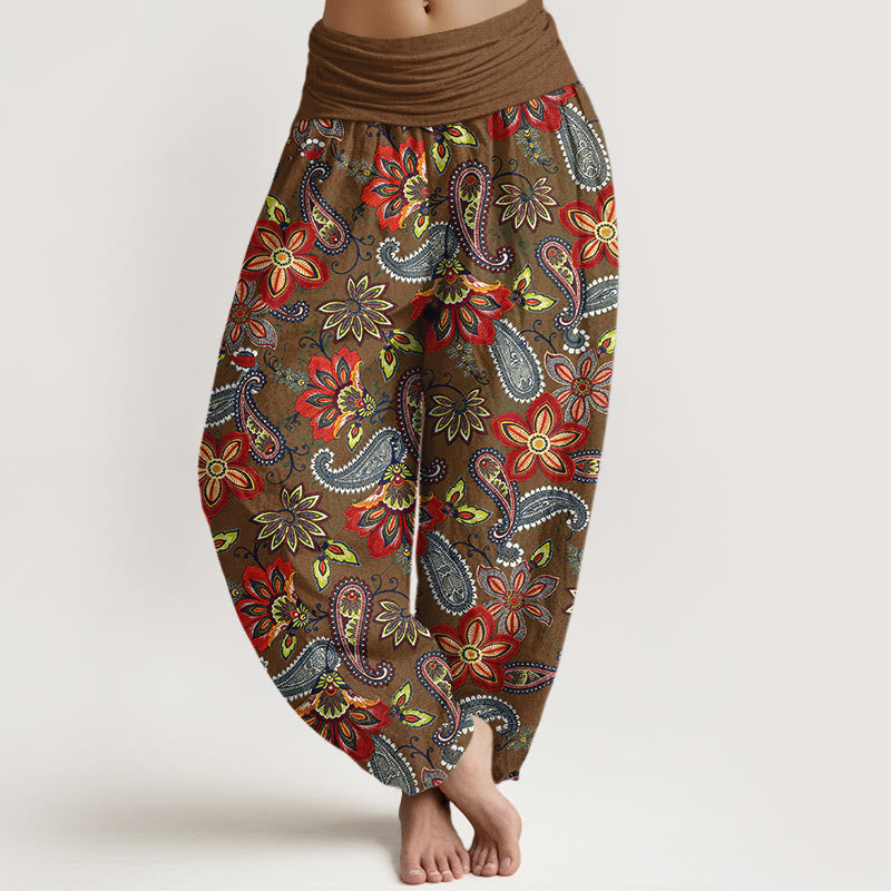 Nimara Ritual Women's Elastic Waist Paisley Floral Pattern Pure Cotton Harem Pants