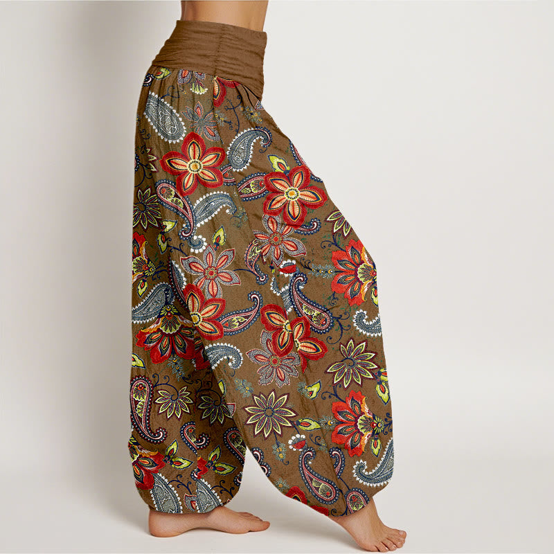Nimara Ritual Women's Elastic Waist Paisley Floral Pattern Pure Cotton Harem Pants