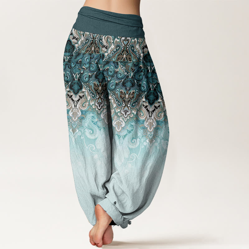 Nimara Ritual Paisley Floral Gradient Design Women's Pure Cotton Elastic Waist Harem Pants