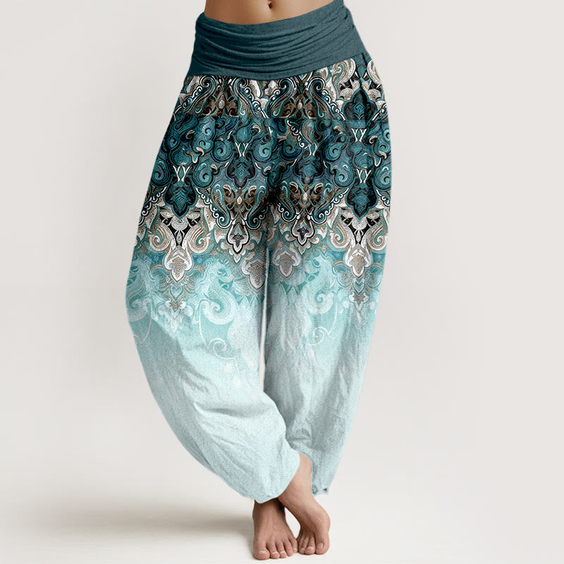 Nimara Ritual Paisley Floral Gradient Design Women's Pure Cotton Elastic Waist Harem Pants