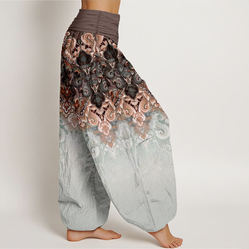 Nimara Ritual Paisley Floral Gradient Design Women's Pure Cotton Elastic Waist Harem Pants