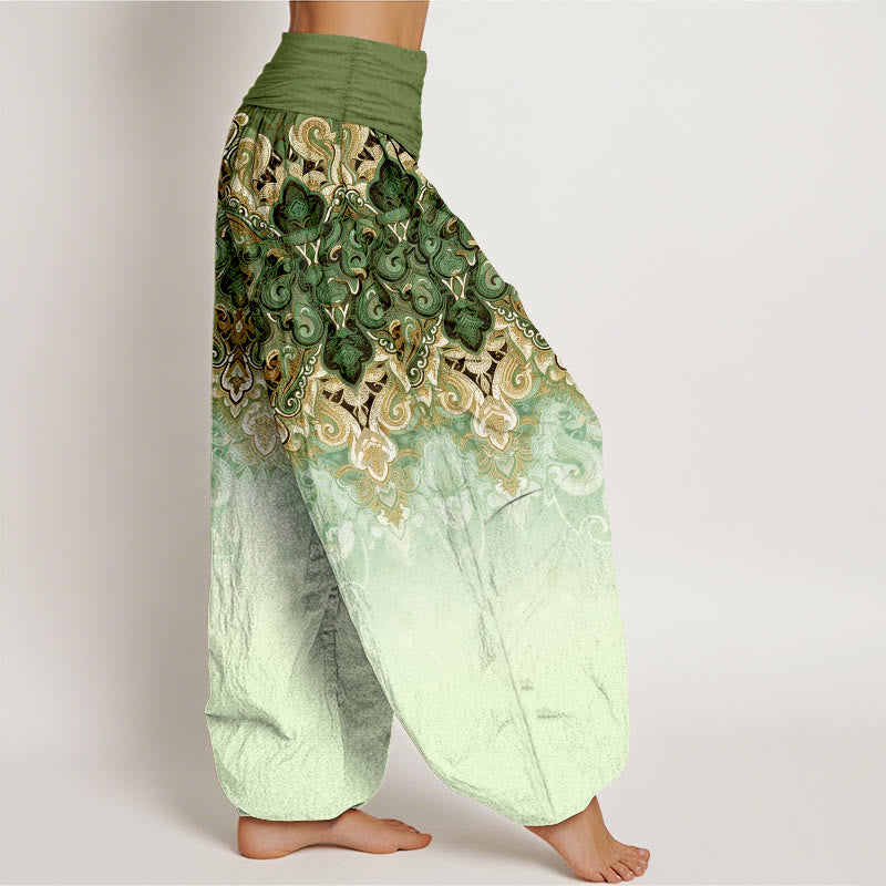 Nimara Ritual Paisley Floral Gradient Design Women's Pure Cotton Elastic Waist Harem Pants