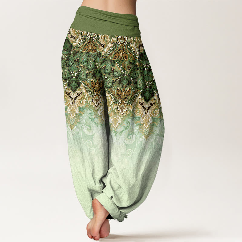 Nimara Ritual Paisley Floral Gradient Design Women's Pure Cotton Elastic Waist Harem Pants