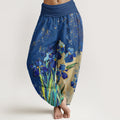 Nimara Ritual Irises Pattern Pure Cotton Women's Elastic Waist Harem Pants