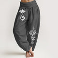 Nimara Ritual Cotton Lotus Flower Om Pattern Women's Elastic Waist Harem Pants