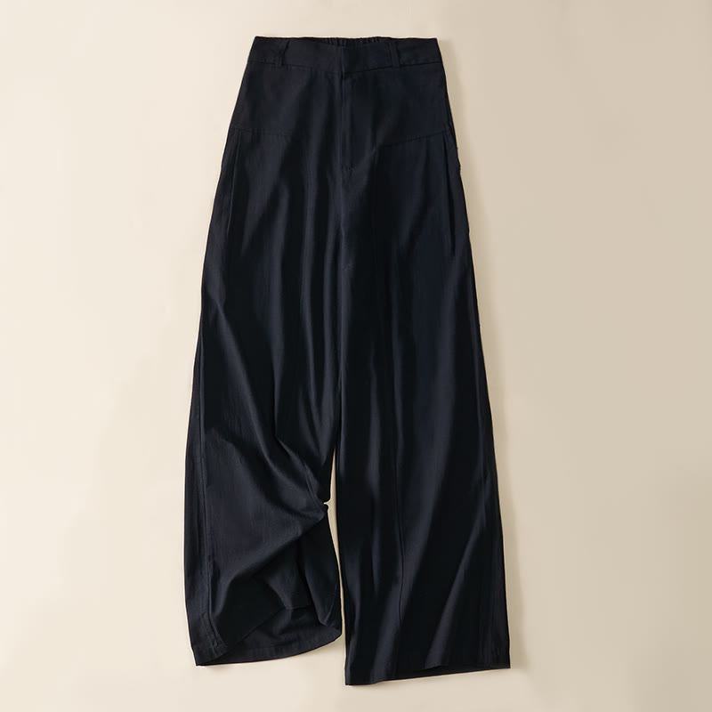 Nimara Ritual Simple Zipper Design Cotton Women's Wide Leg Pants With Pockets