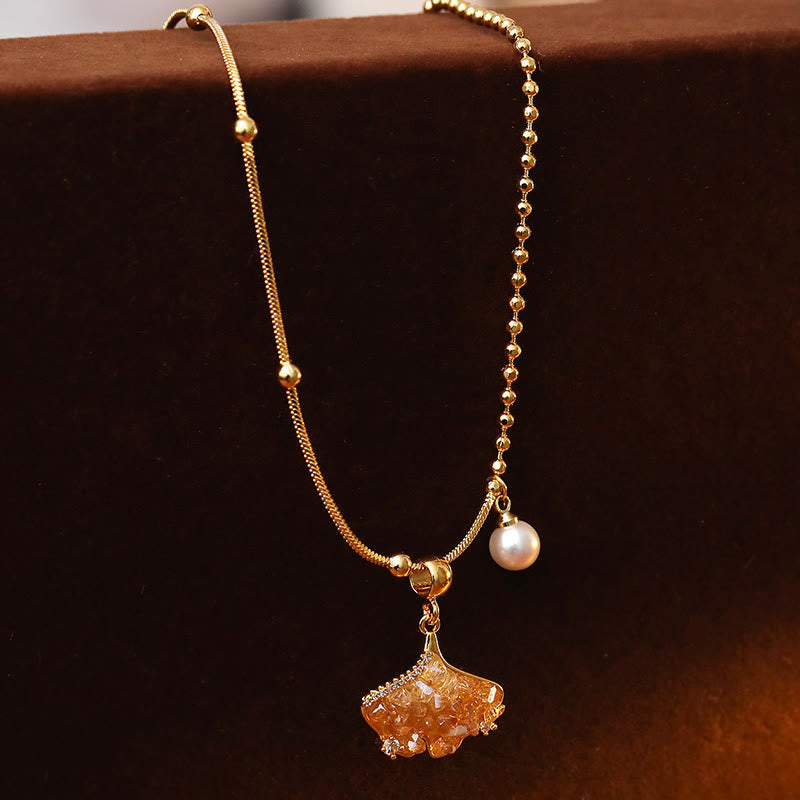 Nimara Ritual Champagne Citrine Copper Pearl Properity Protection Necklace Pendant