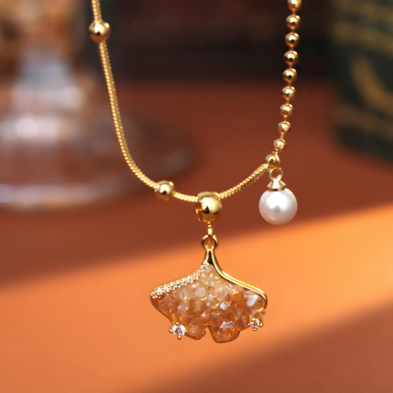 Nimara Ritual Champagne Citrine Copper Pearl Properity Protection Necklace Pendant