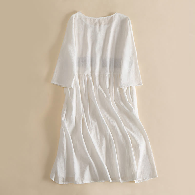 Nimara Ritual Embroidery Geometry Half Sleeve Women's Midi Dress With Pockets