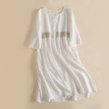 Nimara Ritual Embroidery Geometry Half Sleeve Women's Midi Dress With Pockets