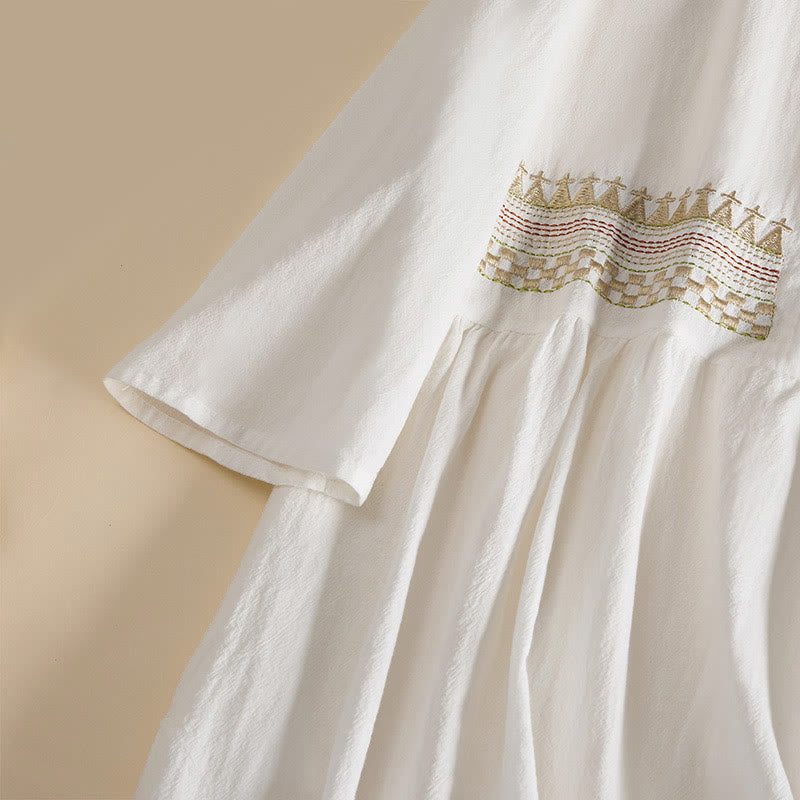Nimara Ritual Embroidery Geometry Half Sleeve Women's Midi Dress With Pockets