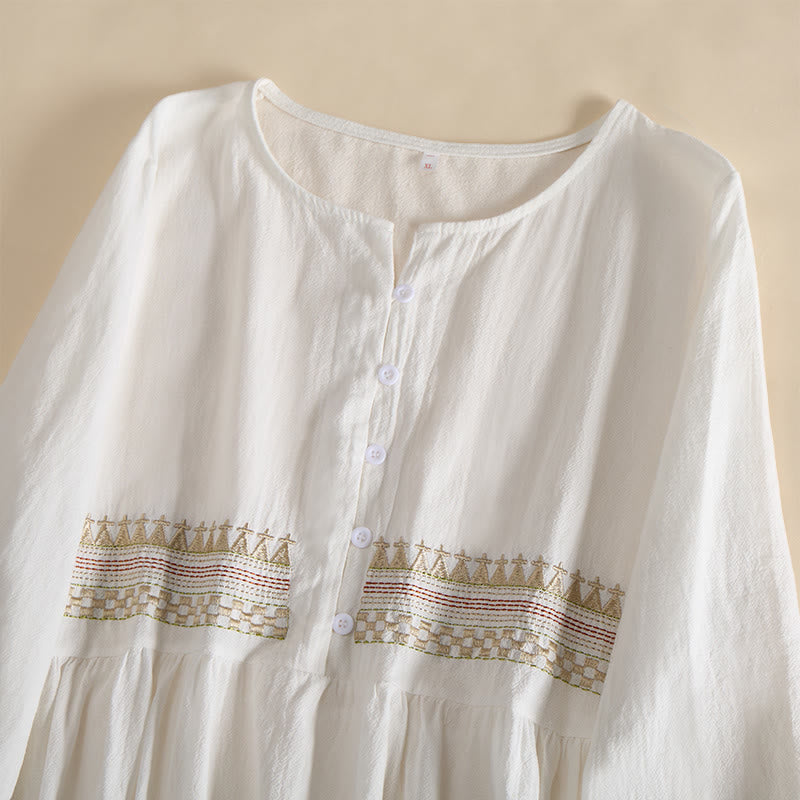 Nimara Ritual Embroidery Geometry Half Sleeve Women's Midi Dress With Pockets