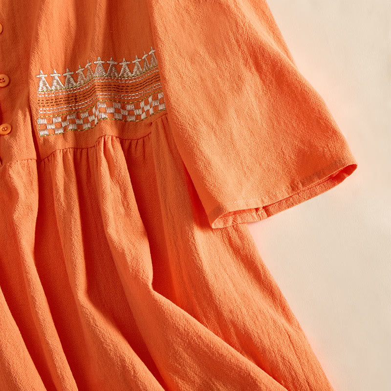 Nimara Ritual Embroidery Geometry Half Sleeve Women's Midi Dress With Pockets