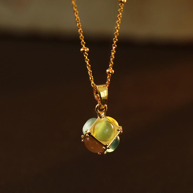 Nimara Ritual Multicolored Cat's Eye Inlaid Design Cube Protection Necklace Pendant