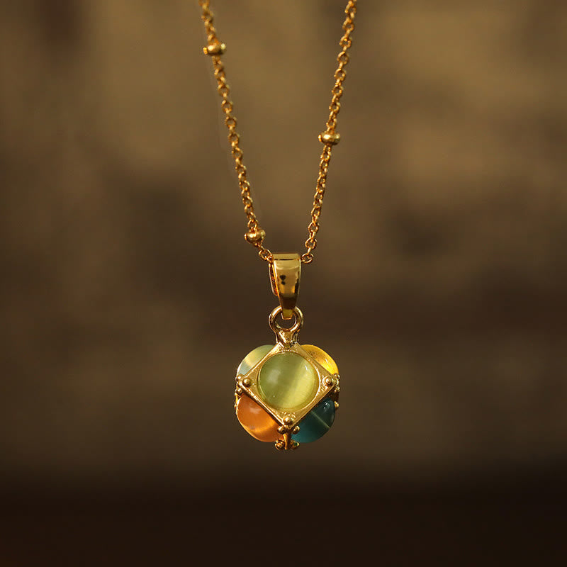 Nimara Ritual Multicolored Cat's Eye Inlaid Design Cube Protection Necklace Pendant