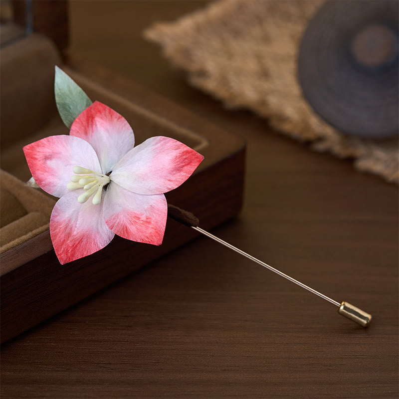 Nimara Ritual Handcrafted Silk Art Velvet Flower Red Five-Petal Flower Brooch