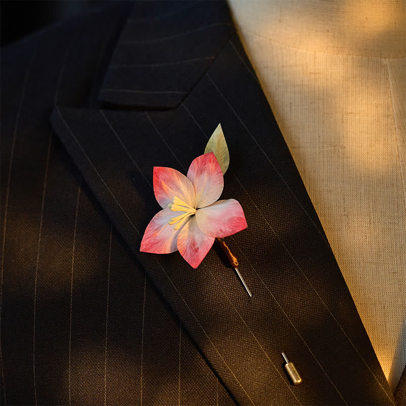 Nimara Ritual Handcrafted Silk Art Velvet Flower Red Five-Petal Flower Brooch