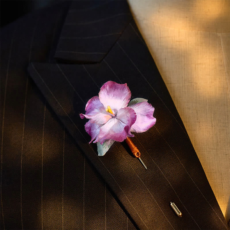 Nimara Ritual Handcrafted Silk Art Velvet Flower Iris Flower Brooch