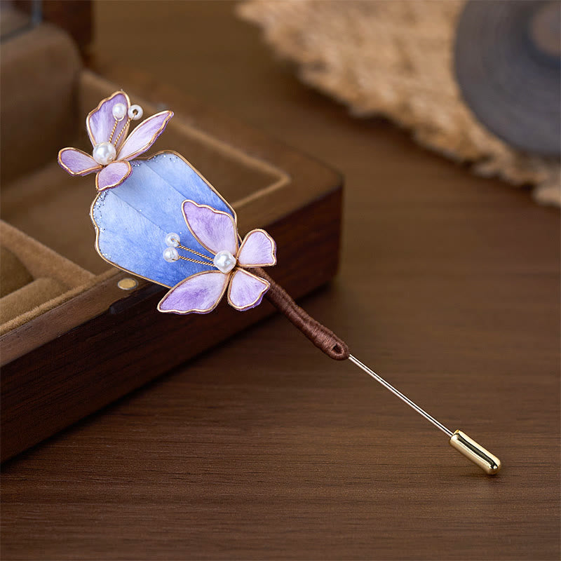 Nimara Ritual Handcrafted Silk Art Velvet Flower Purple Butterfly Freedom Brooch