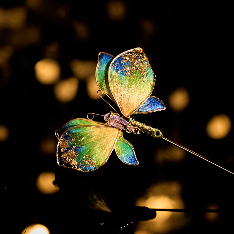 Nimara Ritual Handcrafted Silk Art Velvet Flower Blue Green Gradient Butterfly Brooch