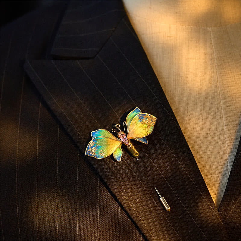 Nimara Ritual Handcrafted Silk Art Velvet Flower Blue Green Gradient Butterfly Brooch