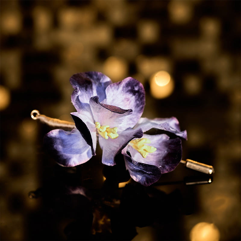 Nimara Ritual Handcrafted Silk Art Velvet Flower Light Purple Iris Flower Brooch