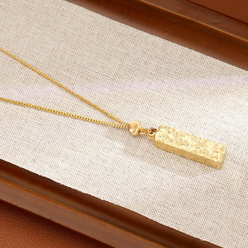 Nimara Ritual Rectangular Texture Design Copper Chain Luck Necklace Pendant