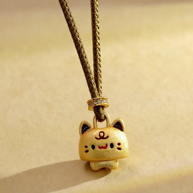 Nimara Ritual Cute Cat Copper Plated Gold Adjustable Braided Rope Protection Necklace Pendant