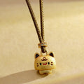Nimara Ritual Cute Cat Copper Plated Gold Adjustable Braided Rope Protection Necklace Pendant