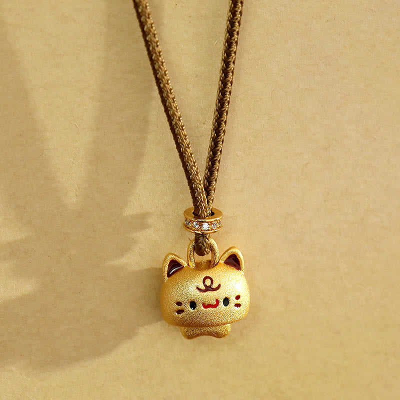 Nimara Ritual Cute Cat Copper Plated Gold Adjustable Braided Rope Protection Necklace Pendant
