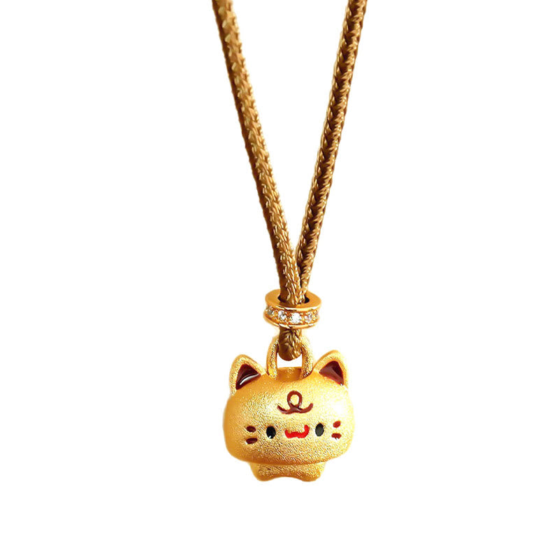 Nimara Ritual Cute Cat Copper Plated Gold Adjustable Braided Rope Protection Necklace Pendant