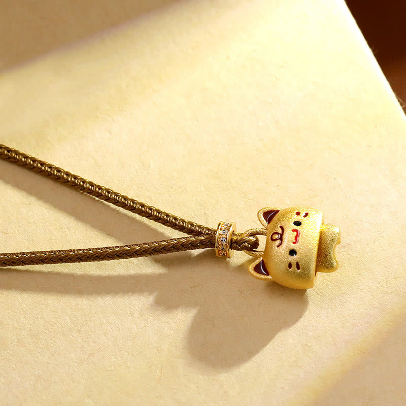 Nimara Ritual Cute Cat Copper Plated Gold Adjustable Braided Rope Protection Necklace Pendant