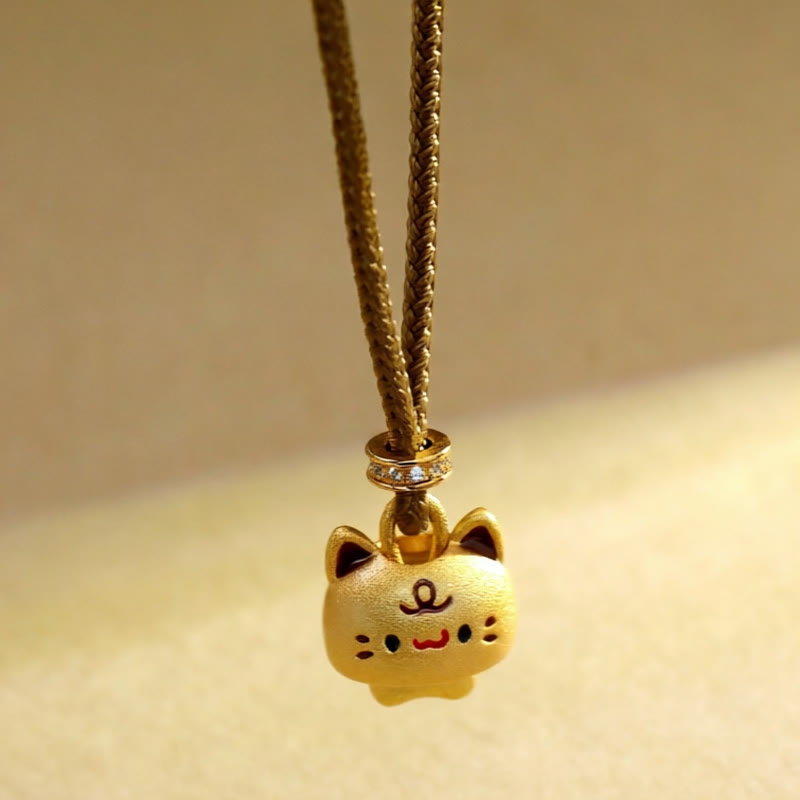 Nimara Ritual Cute Cat Copper Plated Gold Adjustable Braided Rope Protection Necklace Pendant
