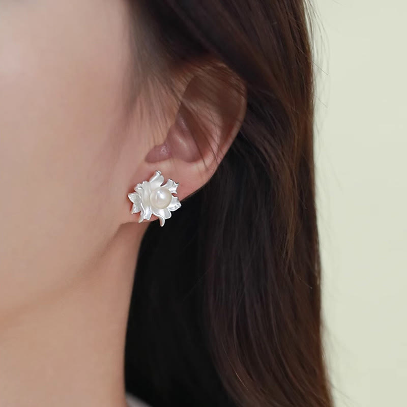 Nimara Ritual Natural Pearl Copper Flower Healing Stud Earrings