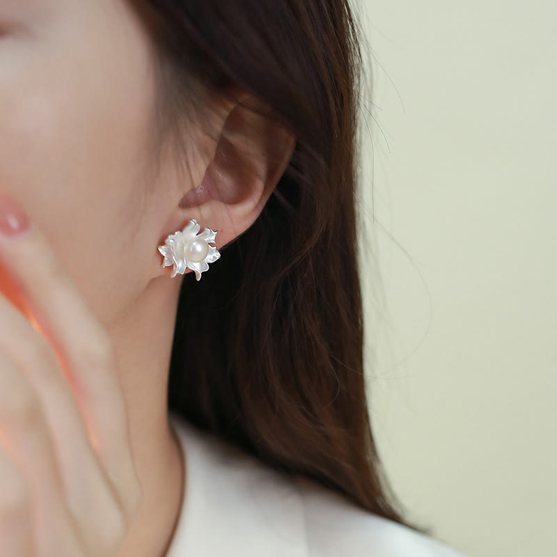 Nimara Ritual Natural Pearl Copper Flower Healing Stud Earrings